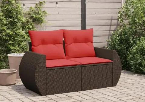 Canapea de grădină cu 2 locuri, maro, din poliratan, cu perne - 3/5