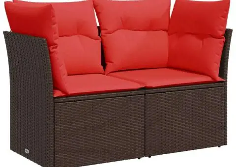 Canapea de grădină cu 2 locuri, maro, din poliratan, cu perne - 2/5