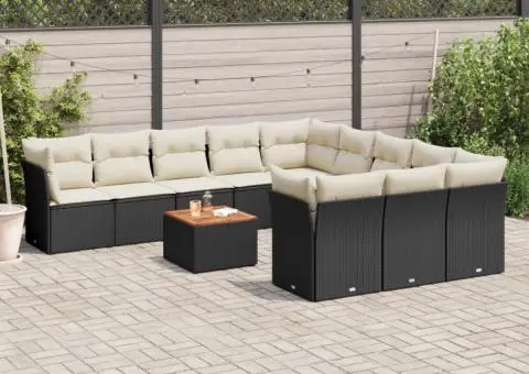 Set canapele de grădină, 12 piese, cu perne, negru, poliratan - 1/3