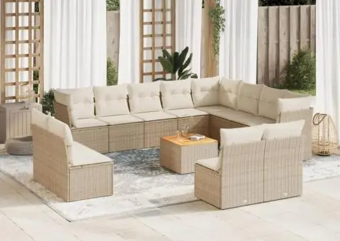 Set canapele de grădină, 13 piese, cu perne, bej, poliratan - 1/3