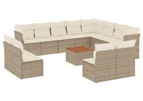 Set canapele de grădină, 13 piese, cu perne, bej, poliratan - 2/3