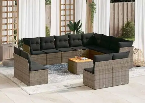 Set mobilier de grădină cu perne, 13 piese, gri, poliratan - 1/3