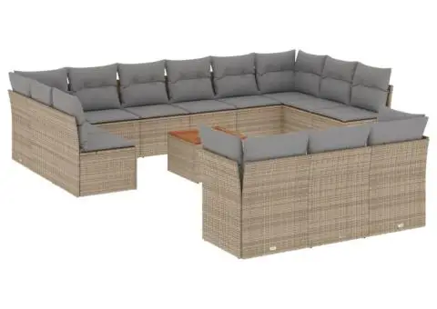 Set canapele de grădină, 14 piese, cu perne, bej, poliratan - 2/3