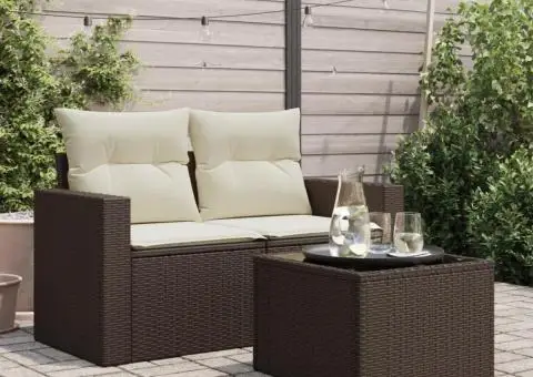 Masă de grădină, blat din sticlă, maro, 55x55x37 cm, poliratan - 3/5