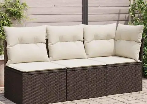 Canapea de grădină cu perne, 3 locuri, maro, poliratan - 1/5