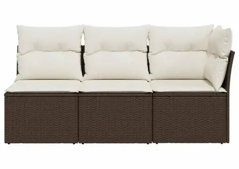 Canapea de grădină cu perne, 3 locuri, maro, poliratan - 4/5