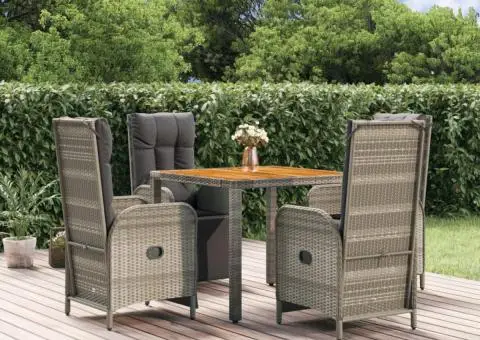 Set mobilier de grădină cu perne, 5 piese, gri, poliratan - 1/5