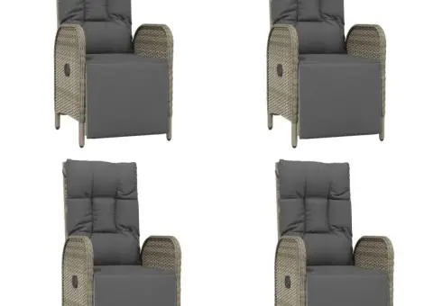 Set mobilier de grădină cu perne, 5 piese, gri, poliratan - 4/5