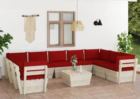 Set mobilier grădină paleți, 10 piese, cu perne, lemn de molid - 1/5