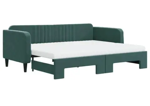 Pat de zi cu extensie și saltele verde închis 90x200 cm catifea - 2/5