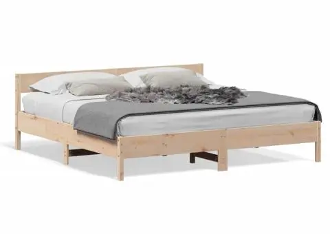 Cadru de pat fără saltea, 200x200 cm, lemn masiv pin - 2/5