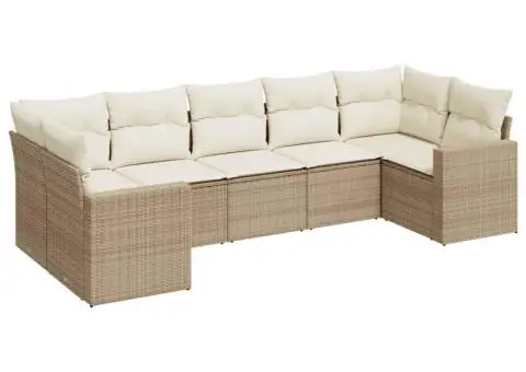 Set canapele de grădină, 7 piese, cu perne, bej, poliratan - 2/3