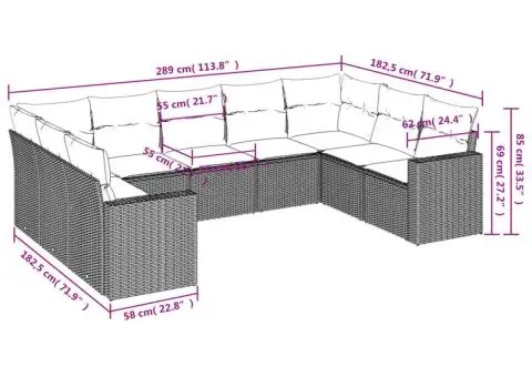 Set mobilier de grădină cu perne, 9 piese, negru, poliratan - 3/3