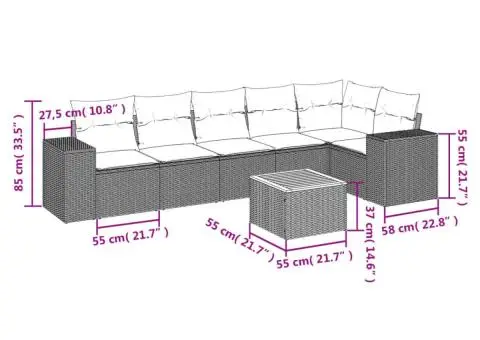 Set canapele de grădină, 7 piese, cu perne, bej, poliratan - 3/3
