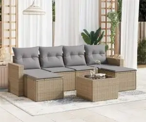 vidaXL Set canapele de grădină, 7 piese, cu perne, bej, poliratan