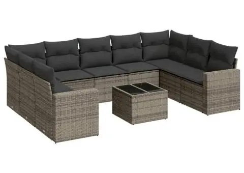 Set mobilier de grădină cu perne, 10 piese, gri, poliratan - 2/3