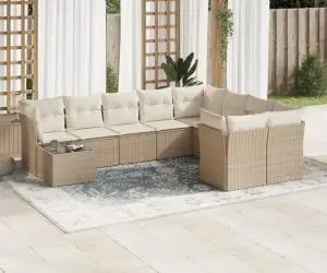 vidaXL Set canapele de grădină cu perne, 10 piese, bej, poliratan