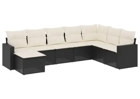 Set mobilier de grădină cu perne, 8 piese, negru, poliratan - 2/3