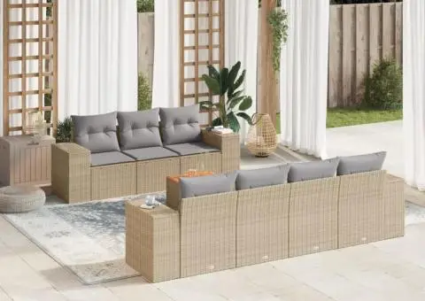 Set canapele de grădină, 8 piese, cu perne, bej, poliratan - 1/3