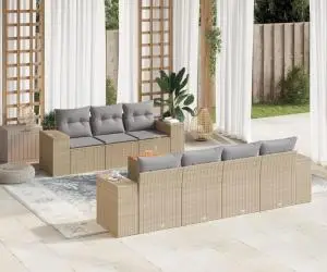 vidaXL Set canapele de grădină, 8 piese, cu perne, bej, poliratan
