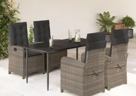 Set mobilier de grădină cu perne, 5 piese, gri, poliratan - 1/5