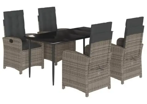 Set mobilier de grădină cu perne, 5 piese, gri, poliratan - 2/5