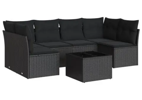 Set canapele de grădină cu perne, 7 piese, negru, poliratan - 2/3