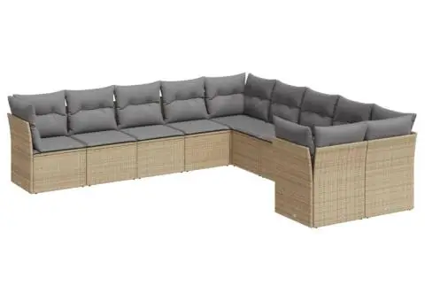 Set canapele de grădină cu perne, 10 piese, bej, poliratan - 2/3