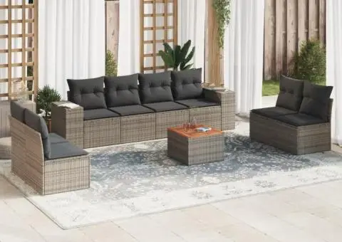 Set canapele de grădină, 9 piese, cu perne, gri, poliratan - 1/3