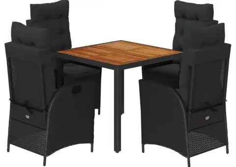 Set mobilier de grădină cu perne, 5 piese, negru, poliratan - 2/5