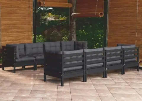 Set mobilier de grădină cu perne, 9 piese, lemn masiv de pin - 1/5