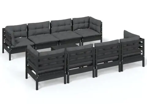 Set mobilier de grădină cu perne, 9 piese, lemn masiv de pin - 2/5