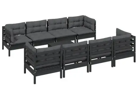 Set mobilier de grădină cu perne, 9 piese, lemn masiv de pin - 3/5