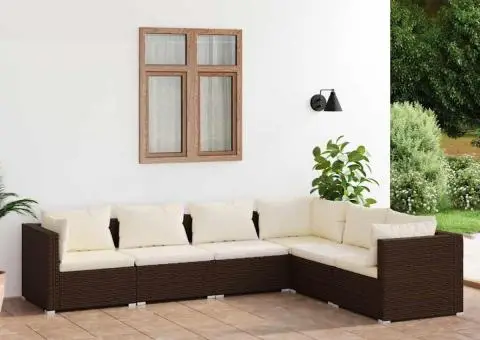 Set mobilier de grădină cu perne, 6 piese, maro, poliratan - 1/5