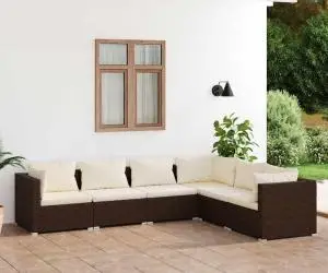 vidaXL Set mobilier de grădină cu perne, 6 piese, maro, poliratan