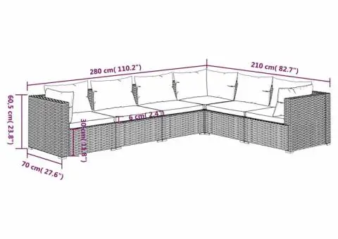 Set mobilier de grădină cu perne, 6 piese, maro, poliratan - 5/5