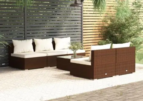 Set mobilier de grădină cu perne, 6 piese, maro, poliratan - 1/5