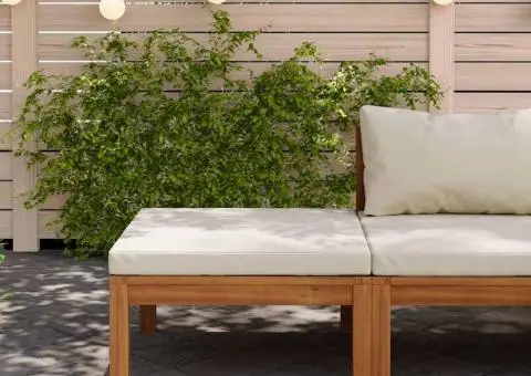 Taburet de picioare, pernă alb crem, lemn masiv de acacia - 1/5