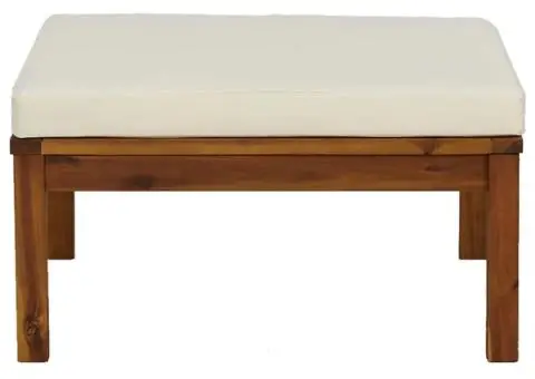 Taburet de picioare, pernă alb crem, lemn masiv de acacia - 3/5