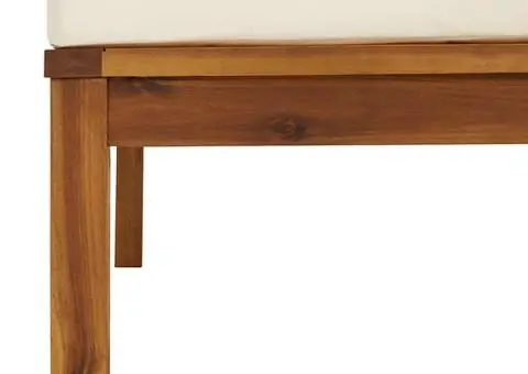 Taburet de picioare, pernă alb crem, lemn masiv de acacia - 4/5