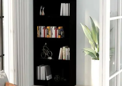 Bibliotecă cu 4 rafturi, negru, 60x24x142 cm, lemn prelucrat - 1/5