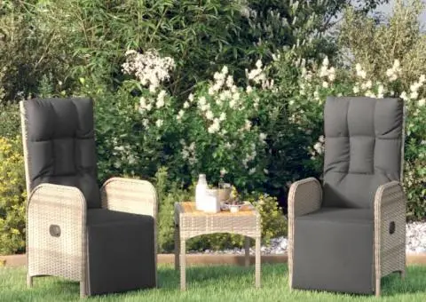 Scaune rabatabile de exterior, cu perne, 2 buc, gri, poliratan - 1/5