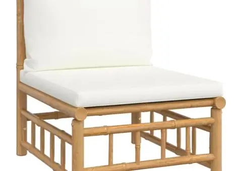 Set mobilier de grădină cu perne alb crem, 6 piese, bambus - 5/5