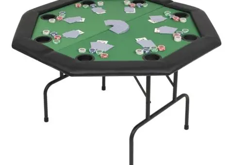 Masă poker pliabilă în două părți, 8 jucători, octogonal, Verde - 1/5