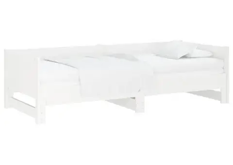 Pat extensibil de zi, alb, 2x(90x190) cm, lemn masiv de pin - 3/5