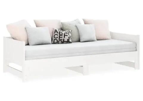 Pat extensibil de zi, alb, 2x(90x190) cm, lemn masiv de pin - 4/5