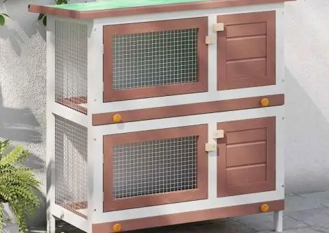 Cușcă de iepuri pentru exterior, 4 uși, roșu, lemn - 1/5