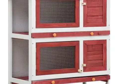 Cușcă de iepuri pentru exterior, 4 uși, roșu, lemn - 2/5