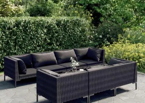 Set mobilier de grădină cu perne 8 piese gri închis poliratan - 1/5