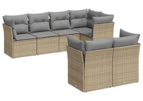 Set canapele de grădină, 7 piese, cu perne, bej, poliratan - 2/3